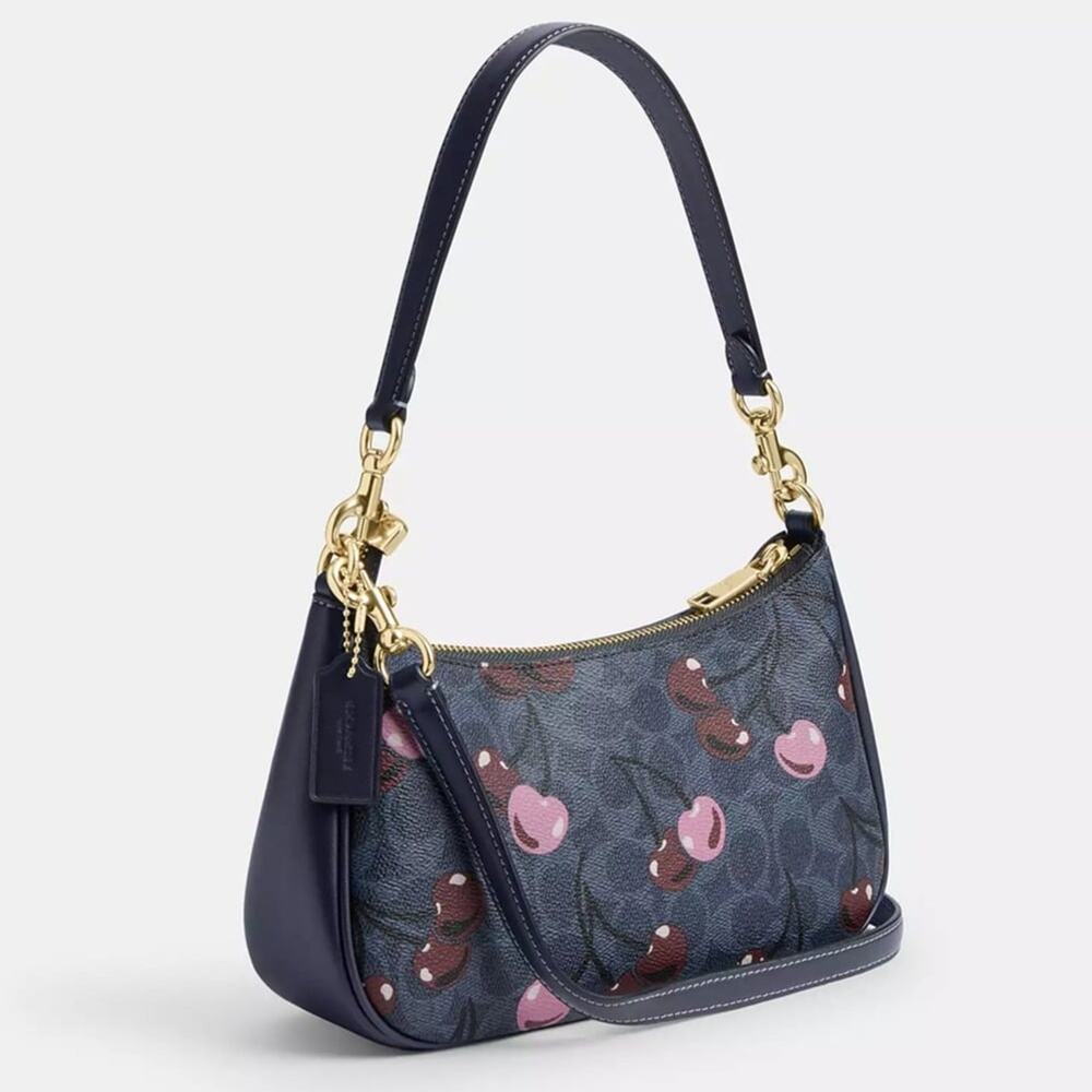 Coach Blue and Pink Cherry Print Bag - Picture 2 of 12